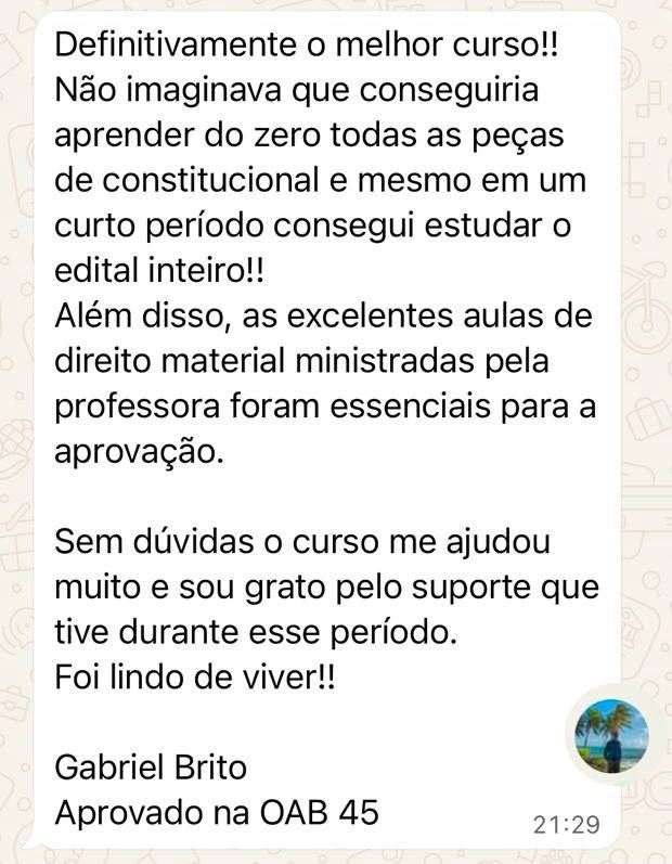 Depoimento de aluno aprovado na OAB