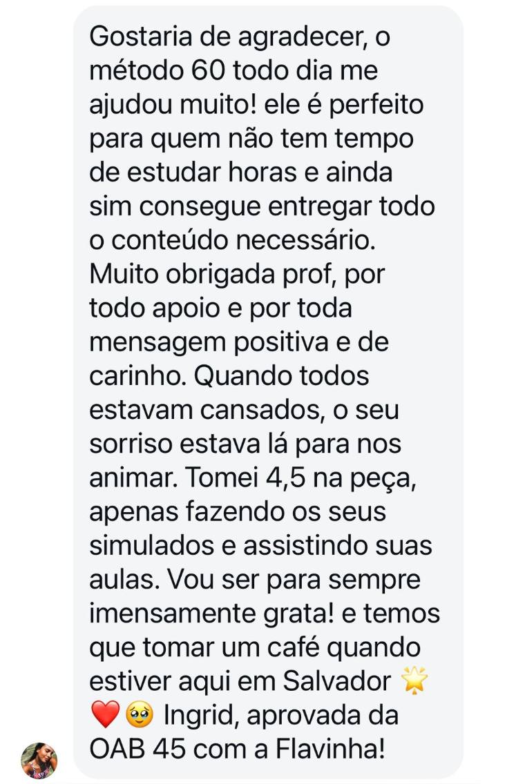 Depoimento de aluno aprovado na OAB