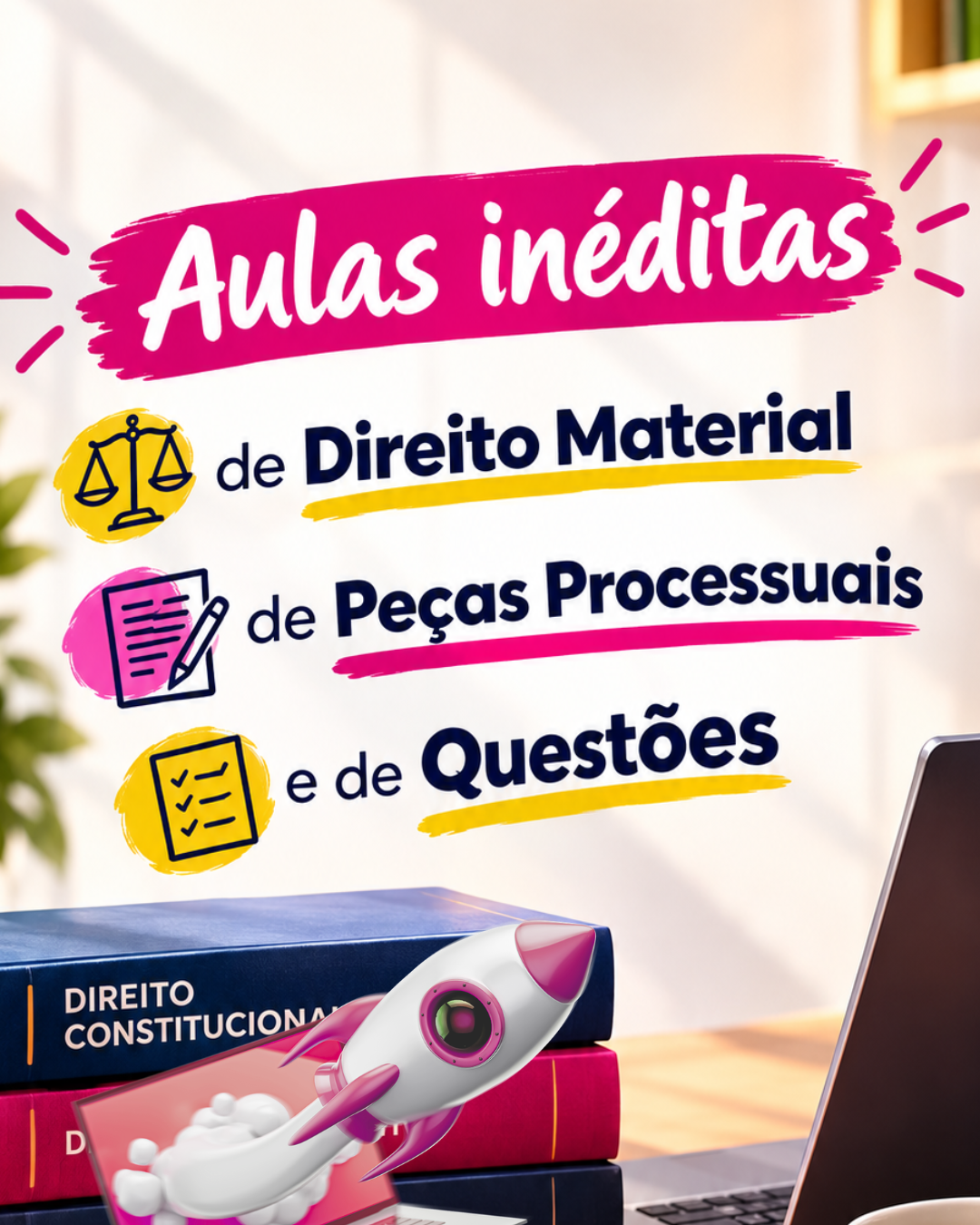 Aulas inéditas de Direito Material, de Peças Processuais e de Questões